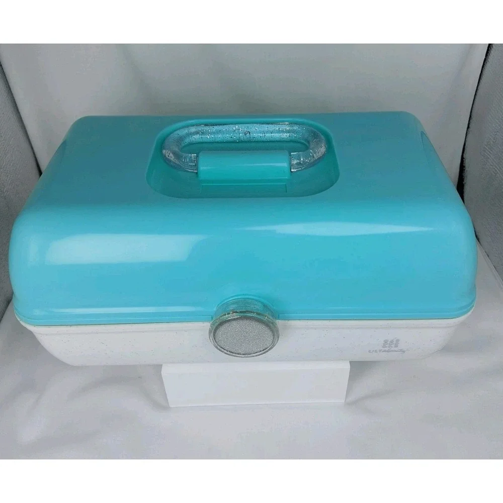 Ulta Beauty Caboodles Make Up Organizer Mint Green Sparkle White Mirror No‎ Tray